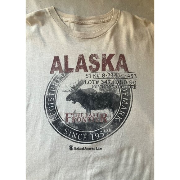 Retro Holland America Line Mens Size Large T-Shirt Alaska Moose Graphic Beige - Picture 2 of 6